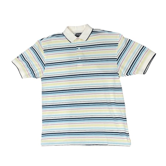 PING Men’s Polo Striped Multi color Golf Performance Shirt Size Medium - Picture 1 of 6